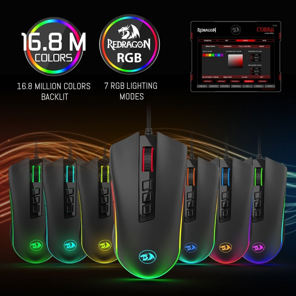 Mouse Gamer Redragon Cobra Chroma M711 RGB, 10000 DPI, 7 Botões Programáveis, Black
