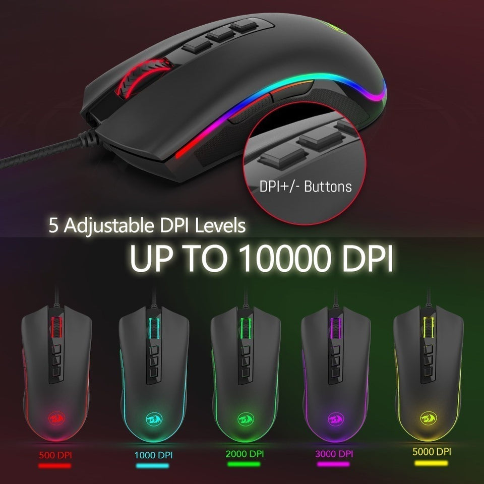 Mouse Gamer Redragon Cobra Chroma M711 RGB, 10000 DPI, 7 Botões Programáveis, Black