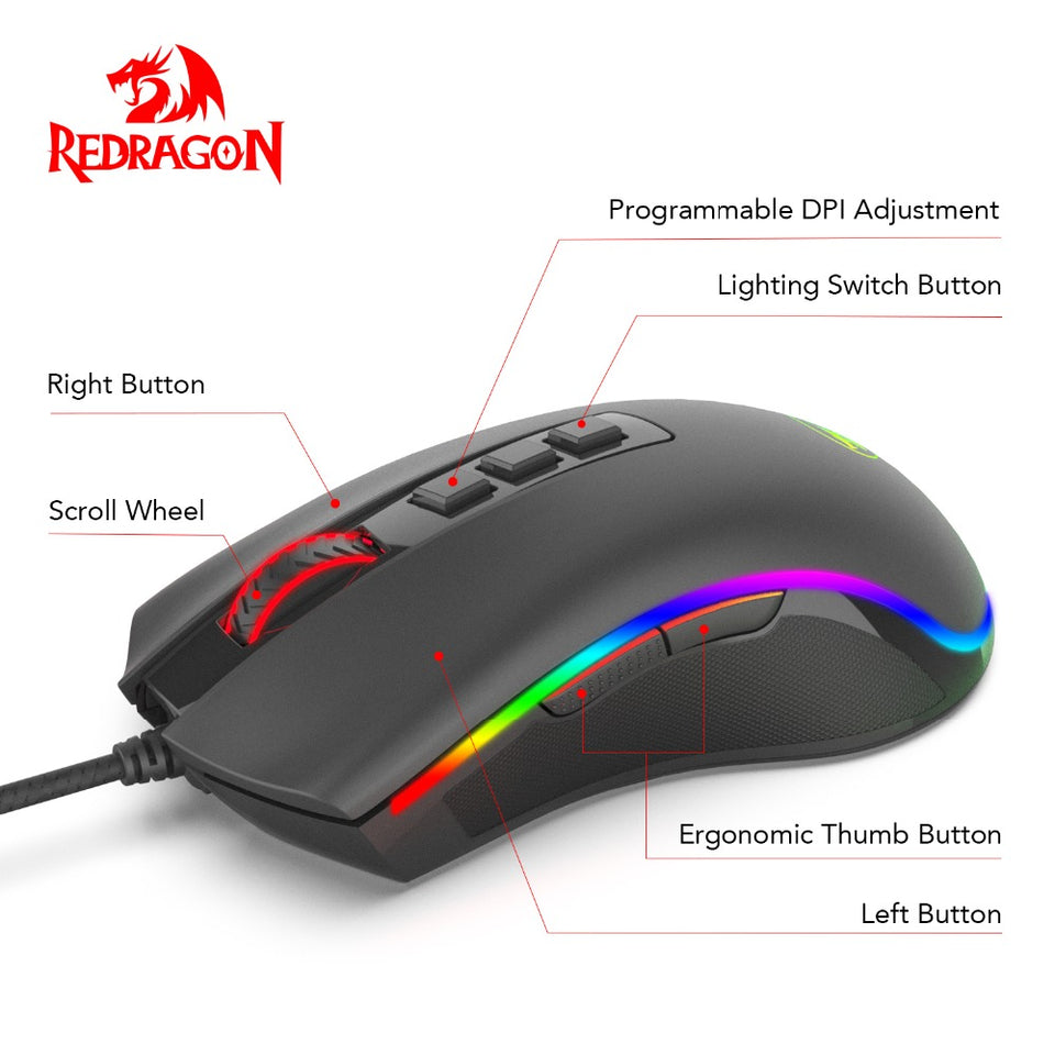 Mouse Gamer Redragon Cobra Chroma M711 RGB, 10000 DPI, 7 Botões Programáveis, Black