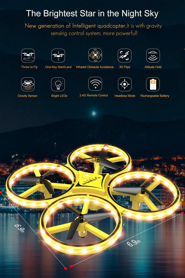 Mini Drone para Crianças, 2.4G Gravidade Sensor com Infravermelho para Evitar Obstáculo, Controle de Mão, Jogue para Voar